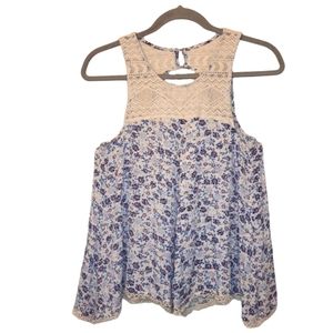 Bethany Mota Handkerchief Hem Crochet Open Back Floral Tank Top Size Small